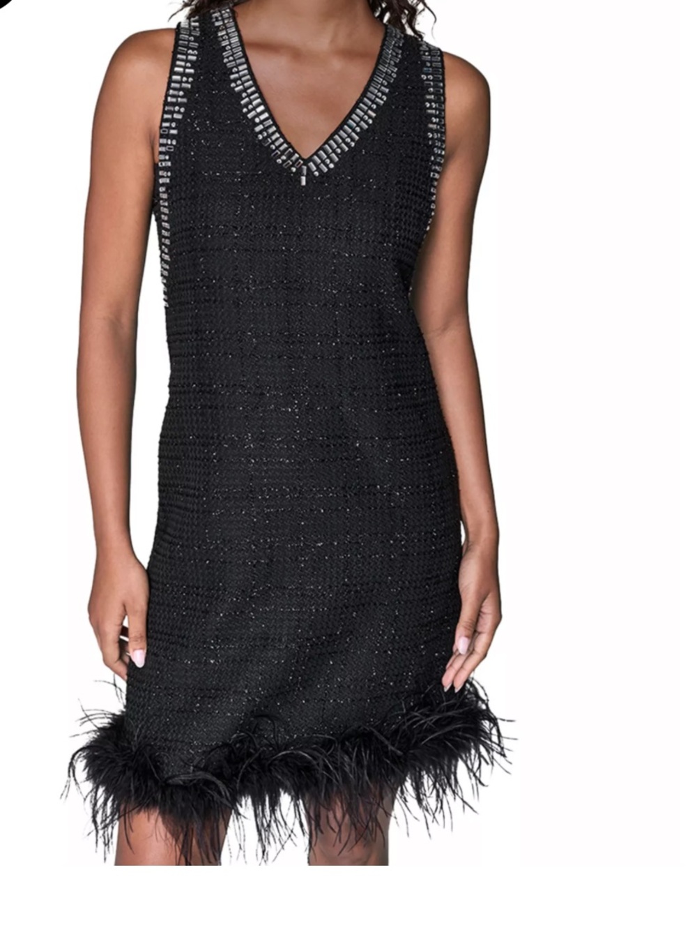 NWT Karl Lagerfeld Paris Black Feather Trim Shift Dress Size 6
